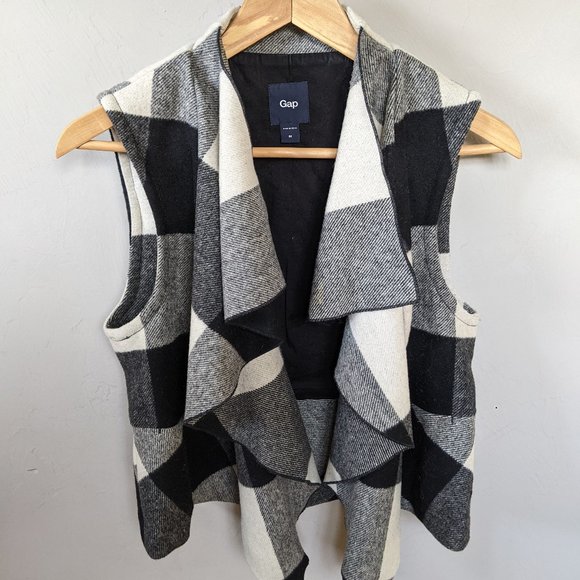 Ladies Wool Blend Buffalo Check Plaid Gap Lapel Vest - Picture 1 of 3